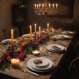 The most delightful dinner in the world. Set on a beautiful rustic table laden with a variety of dishes from around the globe, exquisite wine, glowing candles and flowers. The perfect blend of taste, ambiance and company.