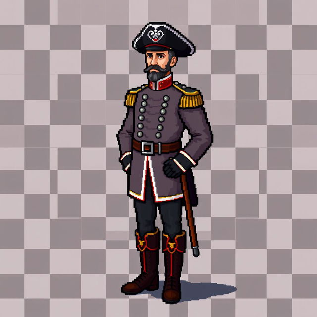 A full-body pixel art depiction of José Gervasio Artigas, the national hero of Uruguay, designed in a colorful 2D style