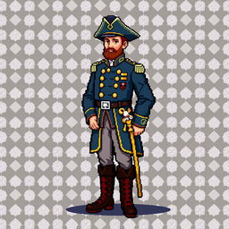 A full-body pixel art depiction of José Gervasio Artigas, the national hero of Uruguay, designed in a colorful 2D style