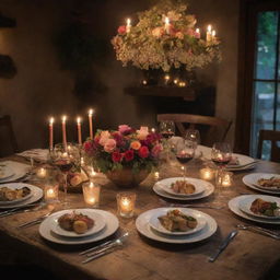 The most delightful dinner in the world. Set on a beautiful rustic table laden with a variety of dishes from around the globe, exquisite wine, glowing candles and flowers. The perfect blend of taste, ambiance and company.