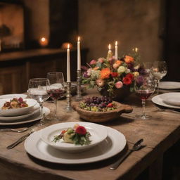 The most delightful dinner in the world. Set on a beautiful rustic table laden with a variety of dishes from around the globe, exquisite wine, glowing candles and flowers. The perfect blend of taste, ambiance and company.