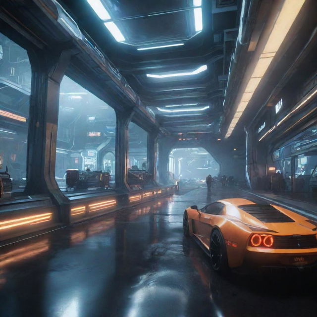 A snapshot from a futuristic video game showcasing next-level graphical advancements. The scene is vivid, with extreme detail, hyperrealistic textures, dynamic lighting and shadows, all in an immersive, expansive game world.