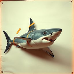 A hyper-realistic image depicting a large, ultra-realistic shark affixed to a blank canvas