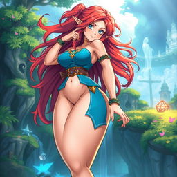 A stylized anime character inspired by the Zelda universe, presented in an artistic manner that emphasizes a powerful and voluptuous figure