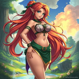 A stylized anime character inspired by the Zelda universe, presented in an artistic manner that emphasizes a powerful and voluptuous figure