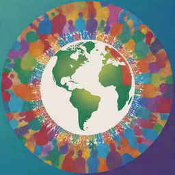 A vibrant and inspiring poster representing a global health initiative. The design should include diverse people, health symbols, and the globe.