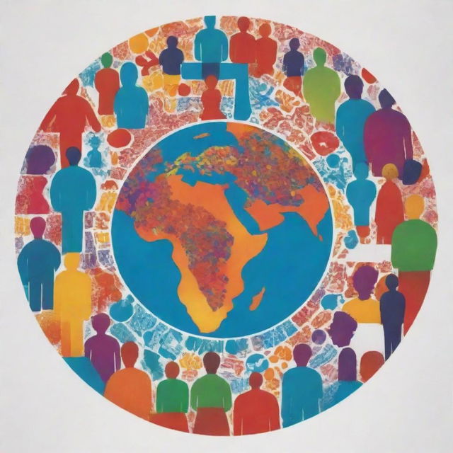 A vibrant and inspiring poster representing a global health initiative. The design should include diverse people, health symbols, and the globe.