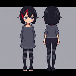 A captivating pixel art creation featuring a full-body view of an adult anime woman from a first-person perspective