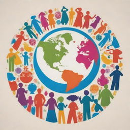 A vibrant and inspiring poster representing a global health initiative. The design should include diverse people, health symbols, and the globe.