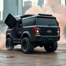 A futuristic armored Ford Expedition Tremor, designed for extreme resilience and advanced protection