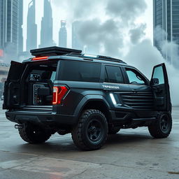 A futuristic armored Ford Expedition Tremor, designed for extreme resilience and advanced protection