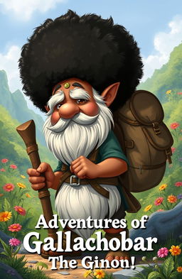 A realistic illustration featuring a gnome named Gallachobar, who is eager for adventure in the outside world