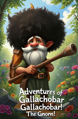 A realistic illustration featuring a gnome named Gallachobar, who is eager for adventure in the outside world