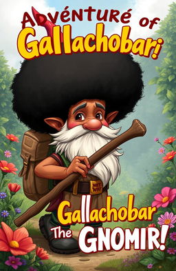 A realistic illustration featuring a gnome named Gallachobar, who is eager for adventure in the outside world