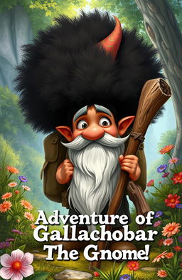 A realistic illustration featuring a gnome named Gallachobar, who is eager for adventure in the outside world