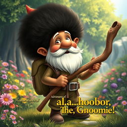 A realistic illustration depicting a gnome named Gallachobar, who is excited to explore the outside world