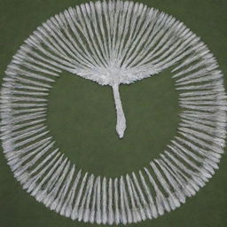 110 students arranging themselves to form an image of a Minokawa bird with large, detailed feathers, set against a clear sky, characterised by a striking 'V' formation.