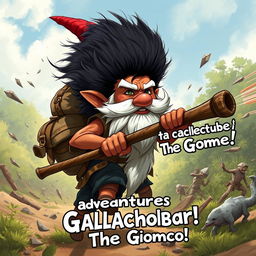 A dynamic and realistic illustration of a gnome named Gallachobar engaged in a battle as he adventures through the outside world