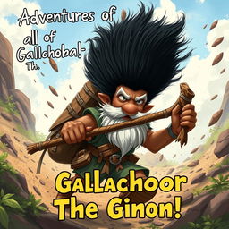 A dynamic and realistic illustration of a gnome named Gallachobar engaged in a battle as he adventures through the outside world