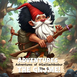 A dynamic and realistic illustration of Gallachobar the Gnome, a character ready for adventure and engaged in an exciting battle scene