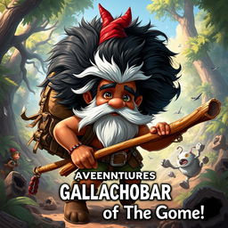 A dynamic and realistic illustration of Gallachobar the Gnome, a character ready for adventure and engaged in an exciting battle scene