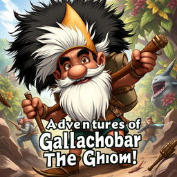 A dynamic and realistic illustration of Gallachobar the Gnome, a character ready for adventure and engaged in an exciting battle scene