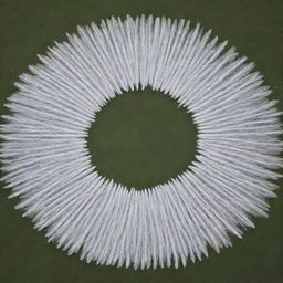 110 students arranging themselves to form an image of a Minokawa bird with large, detailed feathers, set against a clear sky, characterised by a striking 'V' formation.