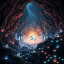 An artistic representation of 'The Awakening' set inside a mystical cave