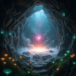 An artistic representation of 'The Awakening' set inside a mystical cave