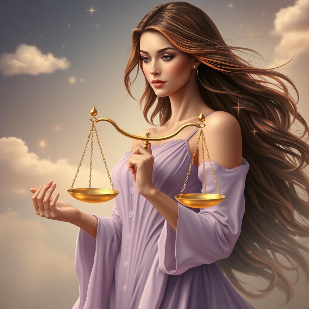 A beautiful and realistic woman embodying the characteristics of the Libra zodiac sign