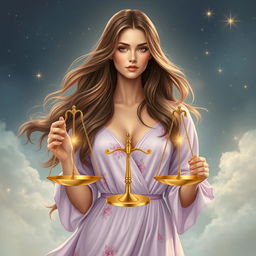 A beautiful and realistic woman embodying the characteristics of the Libra zodiac sign