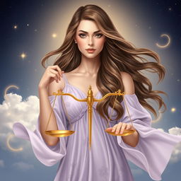 A beautiful and realistic woman embodying the characteristics of the Libra zodiac sign