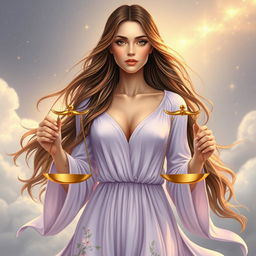 A beautiful and realistic woman embodying the characteristics of the Libra zodiac sign