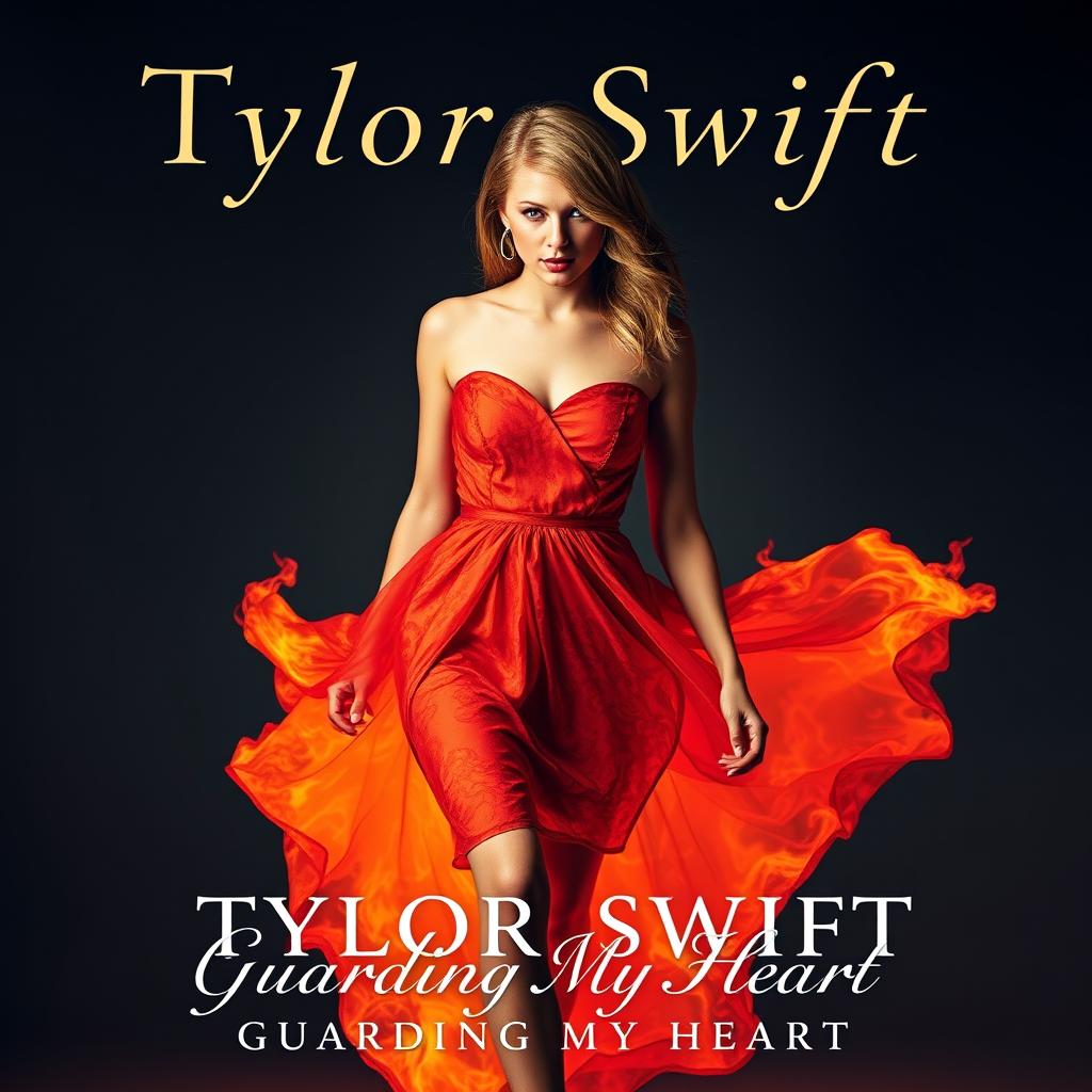 A modern generic album cover featuring a close-up portrait of the artist Tylor Swift, depicted confidently striding forward