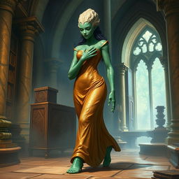 An enchanting fantasy illustration featuring Dranni, a stone figure known as The Grand Librarian, Earth Mother, Green Sleeves, and the First Teacher of Man