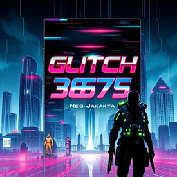 A captivating book cover design for 'Glitch 3675: Neo-Jakarta'