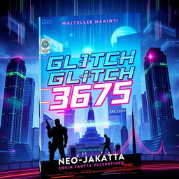 A captivating book cover design for 'Glitch 3675: Neo-Jakarta'