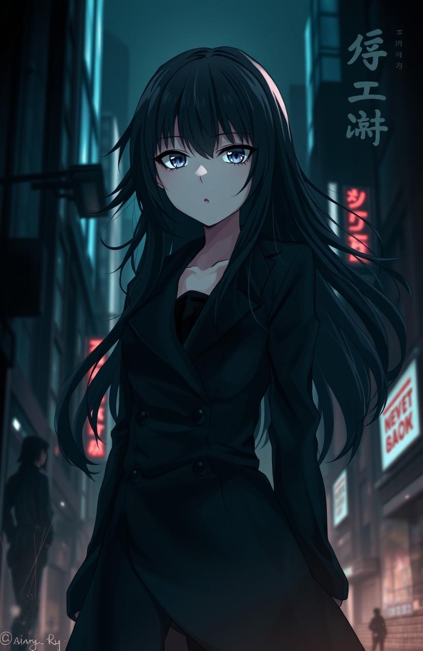 A dark and atmospheric novel cover featuring a cold-faced anime girl with sharp, piercing eyes and a serious expression