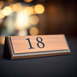 A close-up view of a stylish name plate featuring the number 18 designed in an elegant font