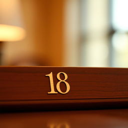 A close-up view of a stylish name plate featuring the number 18 designed in an elegant font