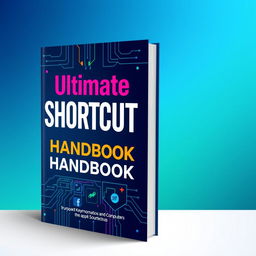 A visually engaging and informative handbook cover design focusing on keyboard shortcuts for computers and applications