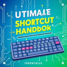 A visually engaging and informative handbook cover design focusing on keyboard shortcuts for computers and applications