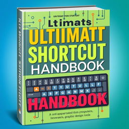 A visually engaging and informative handbook cover design focusing on keyboard shortcuts for computers and applications