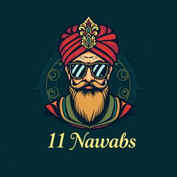 A logo design featuring a shaikh wearing stylish black goggles, with an ornate turban and traditional attire that reflects cultural elegance