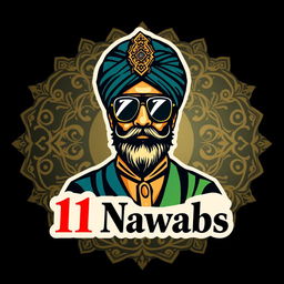 A logo design featuring a shaikh wearing stylish black goggles, with an ornate turban and traditional attire that reflects cultural elegance