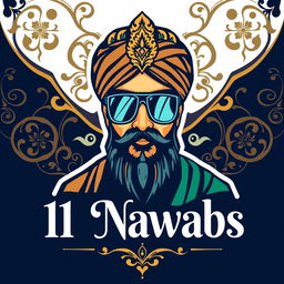 A logo design featuring a shaikh wearing stylish black goggles, with an ornate turban and traditional attire that reflects cultural elegance