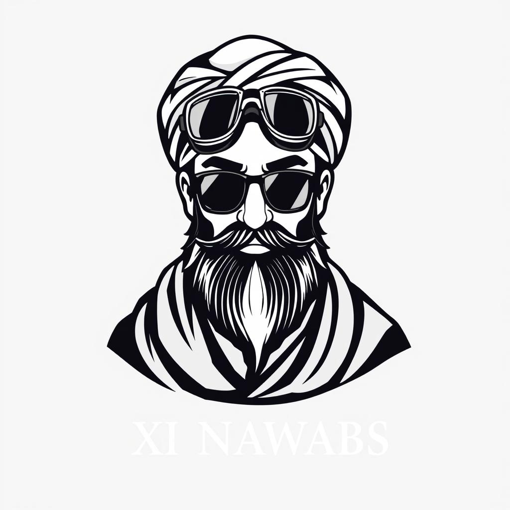 A logo design featuring a habibi shaikh with distinctive features wearing stylish black goggles