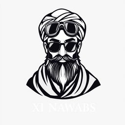 A logo design featuring a habibi shaikh with distinctive features wearing stylish black goggles