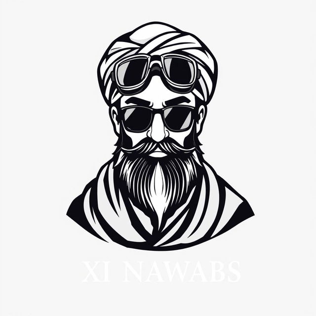 A logo design featuring a habibi shaikh with distinctive features wearing stylish black goggles