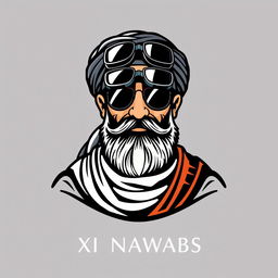 A logo design featuring a habibi shaikh with distinctive features wearing stylish black goggles